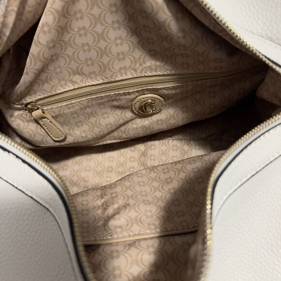 Charming Charlie White Faux Leather Satchel Purse Black Piping NWOT - Picture 9 of 9